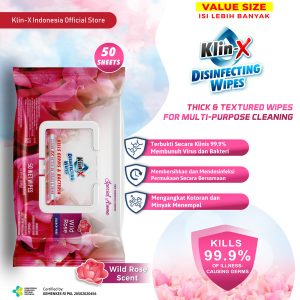 Klin-X Disinfecting Wipes Travelpack (Isi 50) - Wild Rose Scent